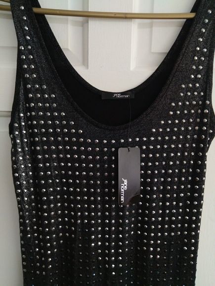 Jane Norman Blouse Size 14 Black Sleeveless Silver Studs - Picture 2 of 5